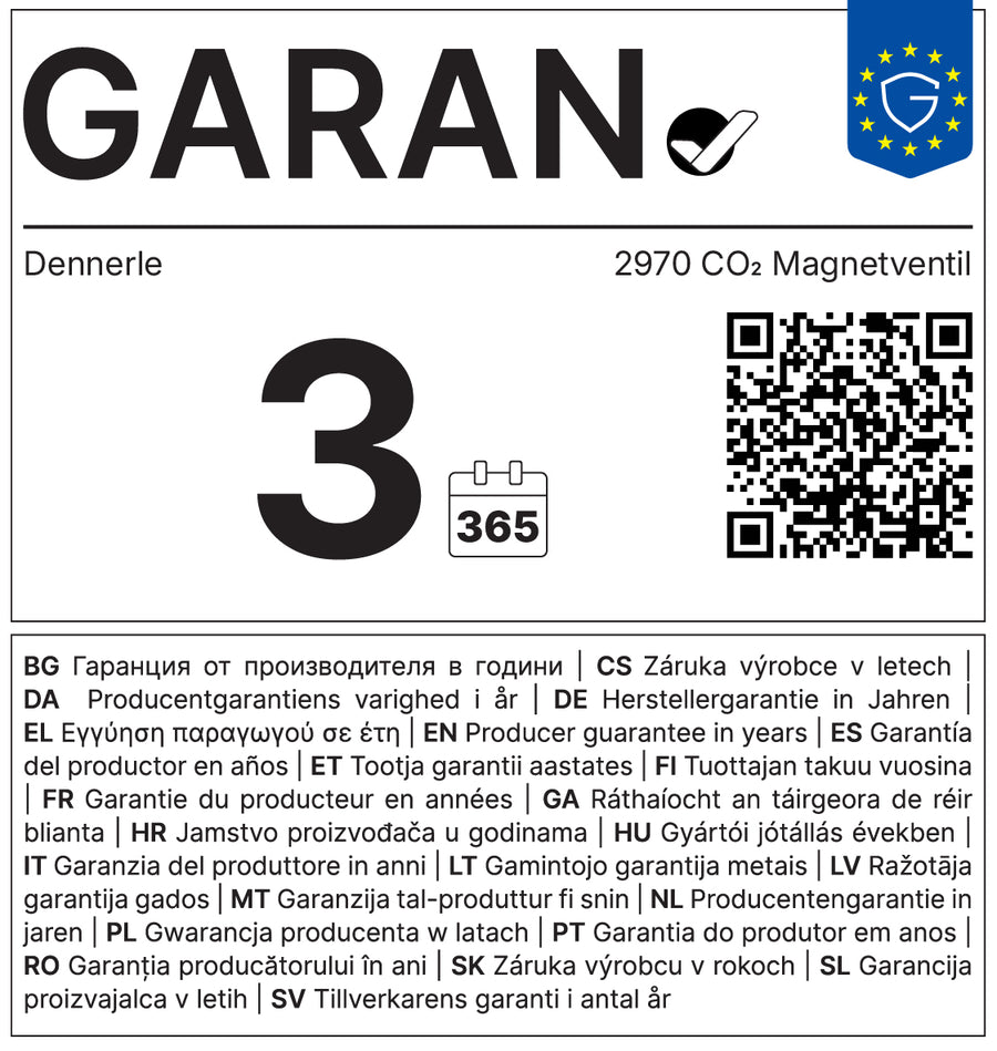 EU-Garantielabel für CO2 Magnetventil